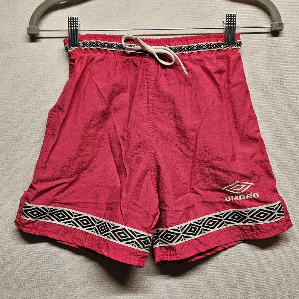 Vintage 90's Umbro Shorts Youth Small Pink Athletic Nylon Shorts Neon Pink 14627